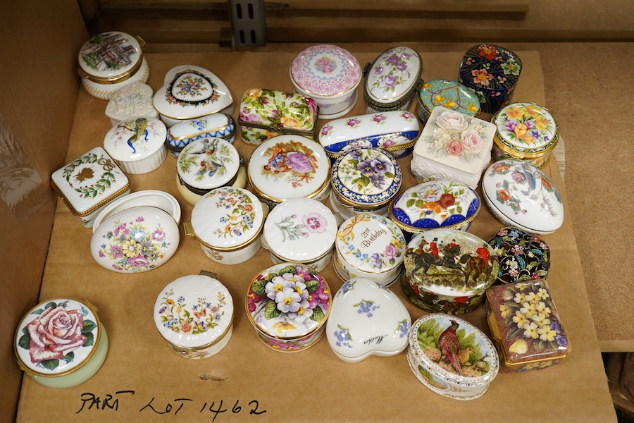 A large collection of mixed porcelain pill boxes including Aynsley, Wedgwood etc.